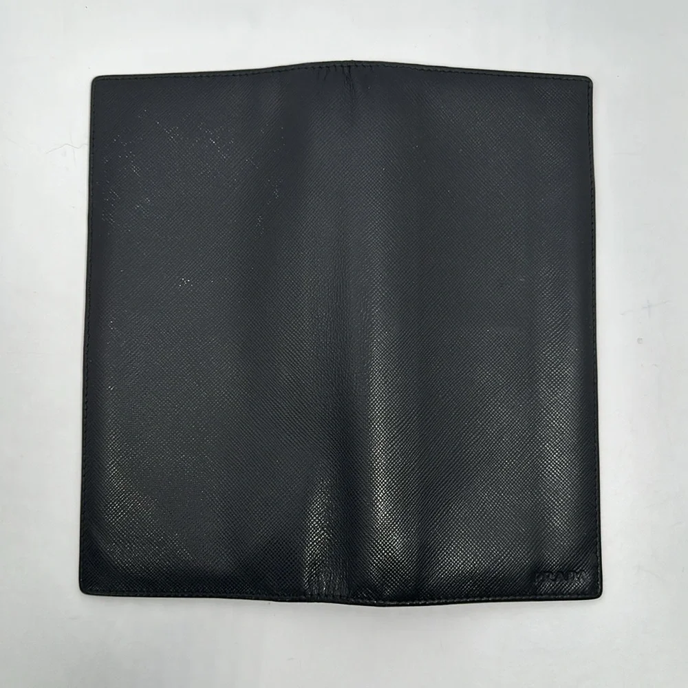 Authentic PRADA Men's Saffiano Leather Bi-Fold Long Wallet- Black